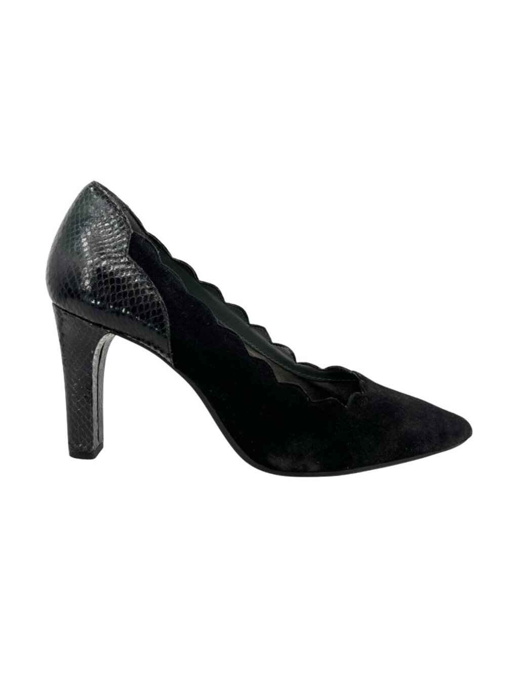 Aerosoles Taxi Ride Black Scalloped Suede Pumps Faux Snakeskin Heels Size 9